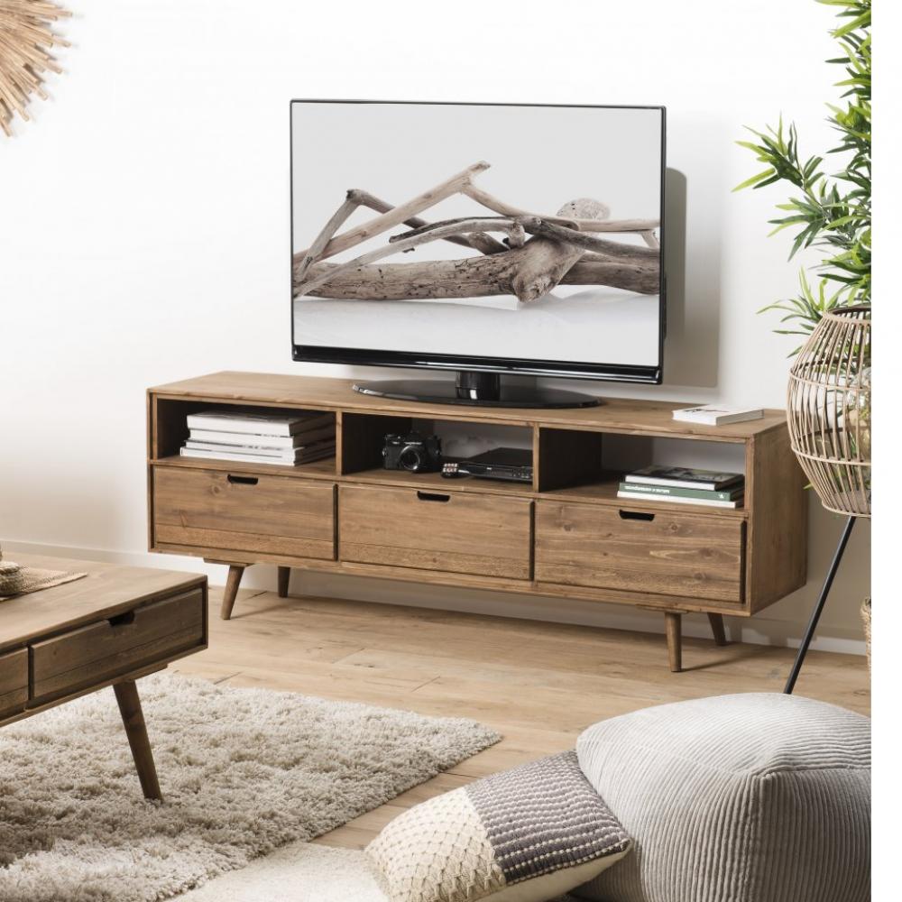 Meuble TV scandinave  3 Tiroirs ANDY En Bois sapin